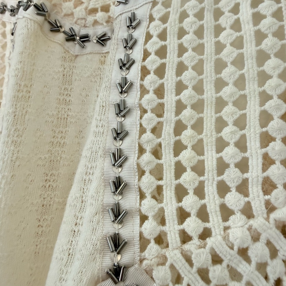 Free People Women's Cream Beaded Crochet-Detail Tank Top - Picture 5 of 7